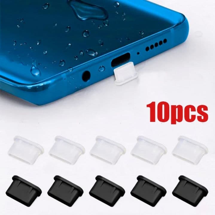 Type-C Silicone Dust Plugs Phone Charging Port Protector Cover - Black - 10 pcs
