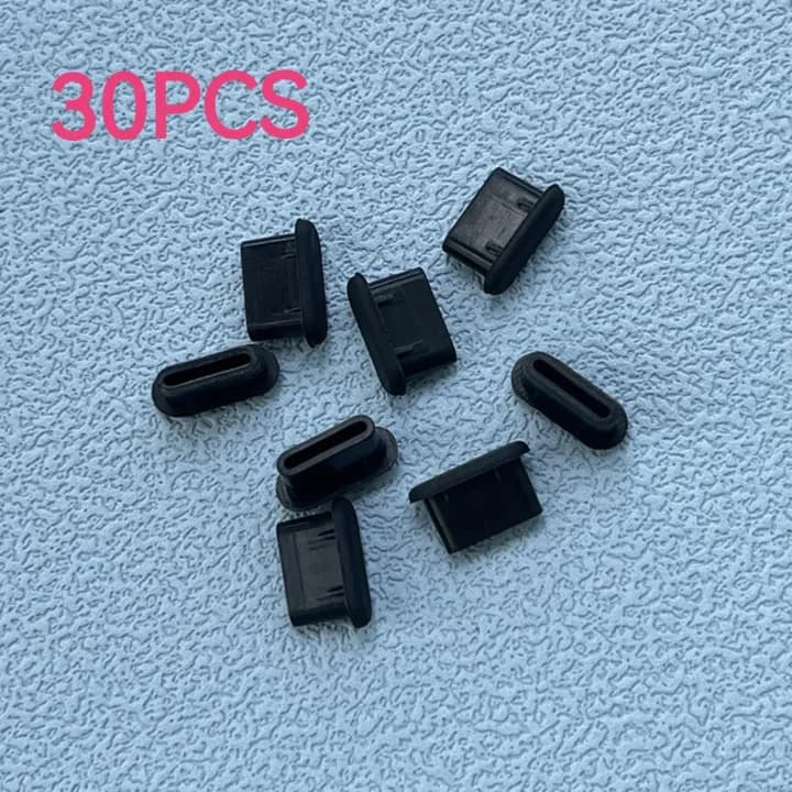 Type-C Silicone Dust Plugs Phone Charging Port Protector Cover - Black - 30 pcs