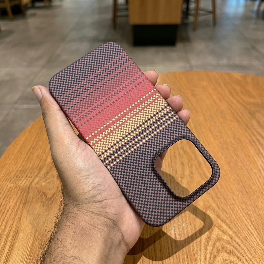 Hard Carbon Fiber Texture Magnetic Case - Sunset Orange - iPhone 15 Pro Max