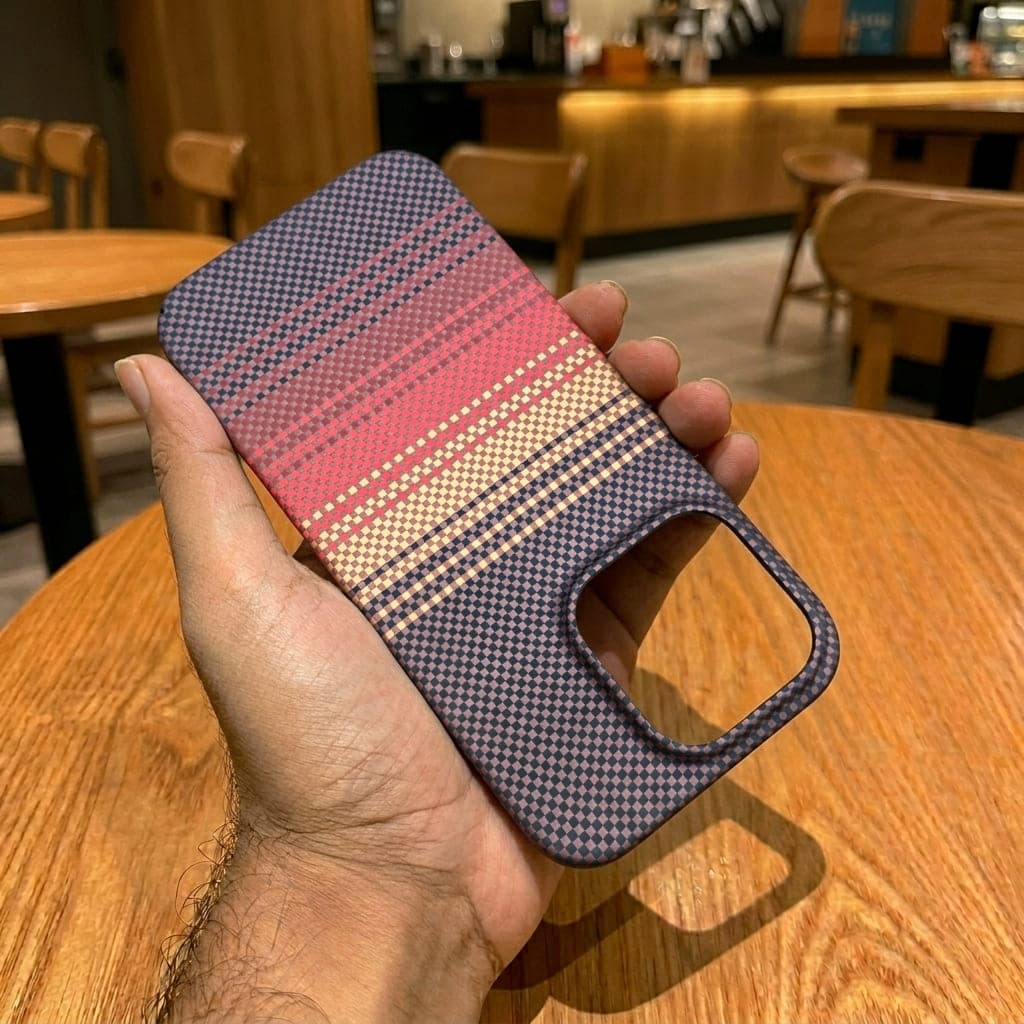 Hard Carbon Fiber Texture Magnetic Case - Sunset Orange - iPhone 16 Pro