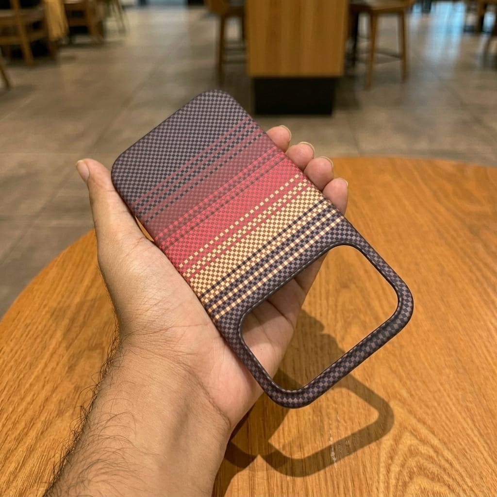 Hard Carbon Fiber Texture Magnetic Case - Sunset Orange - iPhone 17 Pro Max
